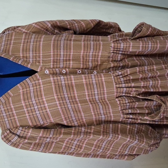 Brown & Pink Plaid Flannel Long Sleeve Womens Dress - Picture 2 of 7
